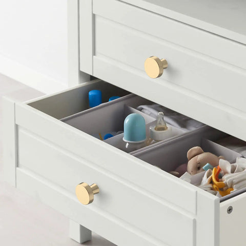 Open drawer with 10 Pack Brushed Gold Round Cabinet Knobs For Kitchen Cabinets And Dressers, 1.2 Inch Diameter