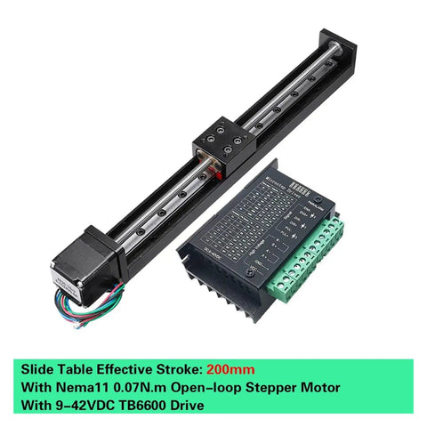 X Y Z Axis Motorized Slide Table With T Type Linear Guide Rail Stage For CNC Mini Sliding Table And Electric Linear Stage Drive Kit Beefed Up With TB6600 For Precise High Load Positioning And Repeatable Accuracy, 200mm stroke