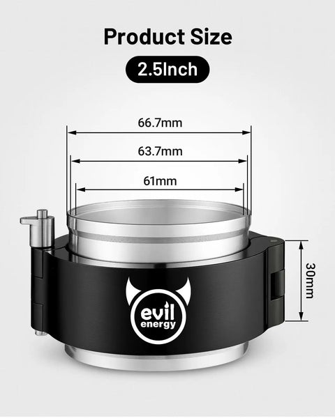 Quick Release V Band Aluminum Clamp For Intercooler Pipe Flange 2.5 Inch Leak Free O Rings shown with dimensions.