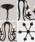 Six Light Black Candle Style Chandelier For Farmhouse And Dining Room Vintage French Country Metal Pendant Light With Adjustable 25.5 Inch Chain