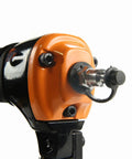 Close-up of Pneumatic 15 Degree Rapid Fire Coil Roofing Nailer for Shingles and Sheathing showing nozzle and orange casing