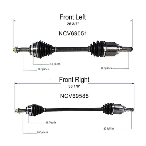 Front CV Axle Shaft Assembly For Toyota Corolla 2009-2018 1.8L L4 FWD Front Left And Right, Compatible With Matrix 2003-2013 And Pontiac Vibe 2003-2010 CV Joint Axle Shaft Replacement, showing two axle shafts with measurements.