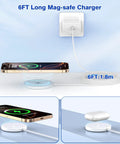 MFi Certified Magnetic Wireless Charger For iPhone 17 16 15 14 Series MagSafe Pad Six Foot 15W Fast Charging in use.