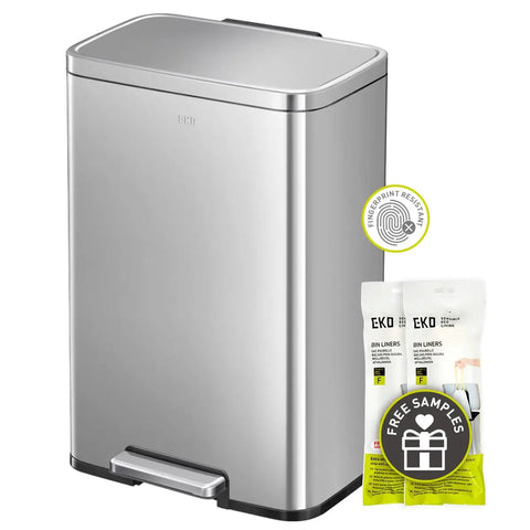 Matte Stainless Steel Step Trash Can With Hands Free Foot Pedal And Inner Liner 50 Liter 13.2 Gallon Fingerprint Resistant Finish Soft Close Lid For Home Office Kitchen