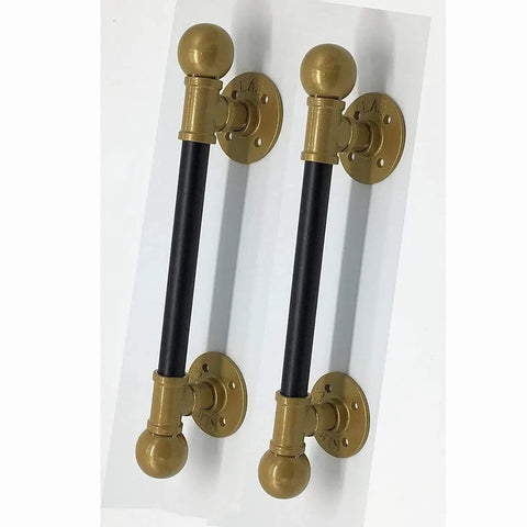 Rugged Rustic Industrial Cast Iron Door Handle Kit 42cm Long Multipurpose Barn Door Hardware shown in dual gold and black finish