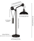 Dope 33.5 Inch Tall Industrial Table Lamp With Solid Wheel Pulley System And Blackened Bronze Metal Shade, Geometric Base