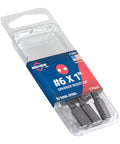 Six Spanner Insert Bit One Inch Length Quarter Inch Drive Rock Hard S2 Tool Steel Five Pack Made In Usa in packaging.