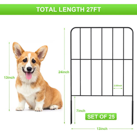 24 Inch Tall Rustproof Metal Garden Fence Panels Set Of 25 Total 27 Feet Long For Landscape Border And Animal Barrier, black coated wire
