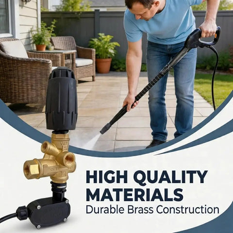 Heavy Duty Pressure Washer Unloader Valve 4500 PSI Ten And A Half GPM Beefy Brass Build With Adjustable Knob displayed
