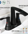 Two-Handle Waterfall Bathroom Faucet In Matte Black With Pop-Up Drain And Metal Supply Lines for quick install