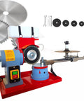 Top Shelf Electric Circular Saw Blade Sharpener For Carbide Tipped Blades With 370 Watt Rotary Angle Mill Grinder and precision adjustment handles.