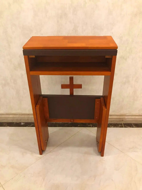 Folding Wooden Prayer Kneeler Bench For Home Or Church Space Saving Kneeler With Fold Up Tabletop And Bible Shelf