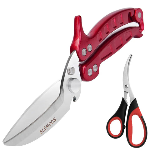 Heavy Duty Poultry Shears And Kitchen Scissors Two Pack For Chicken Turkey Meat And Herbs Vegetables With Serrated Edge And Extra Thick Blades Stainless Steel Burgundy Color
