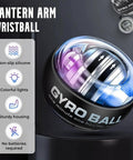 Gyro Ball Hand Exerciser With Counter And Auto Start Gyro, Wrist And Forearm Strengthener For Quick Arm Workouts, LED Lights And Colorful Display, Portable Grip Trainer For Strength, Endurance, And Real Fast Gains. Black gyro ball with counter and colorful lights, non-slip silicone
