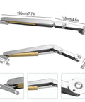 Heavy Duty Soft Close Lid Support Hinges Two Pack 200N Gas Struts For Toy Boxes And Tool Chests Built Different With Smooth Gliding Mechanics, showing dimensions and materials.
