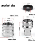Diagram showing sizes of Heavy Duty Stainless Steel Garden Hose Quick Connect Fittings Three Quarter Inch GHT 2 Pack No Tools Required
