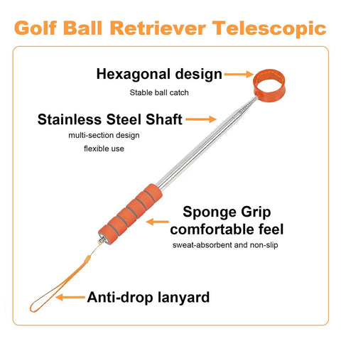 Telescopic Golf Ball Retriever Nine Foot With Double Sided Pickup Head For Water And Land Lightweight Stainless Steel Ball Grabber Tool illustration