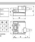 Dimensions diagram of Workhorse Grade 10Nm NMS24SR Damper Actuator With 24 Volt AC DC Power IP54 Seal showcasing spindle length and clamping range.