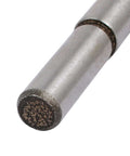 End view of Aexit 21mm hinge-boring drill bit; steel alloy shaft with textured end.