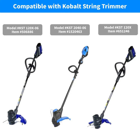 Kobalt 40-Volt Max Trimmer compatible with models 120X-06, 2040-06, 120X, showing front and side views of the trimmers.