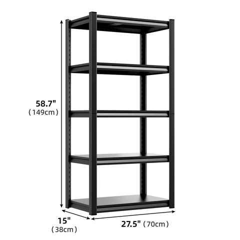 Heavy Duty Steel Storage Shelves 5 Tier Garage Shelving Unit 2 Pack 2000 Lbs Capacity, 58.7 inches tall black metal rack.