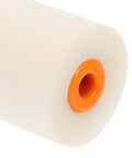 Polyurethane Sponge Paint Roller Set High Density for Walls and Detail Work Offering No Drip Performance With Game Changing Coverage For Latex And Acrylic Paints Sturdy Design Reduces Fatigue And Nails Every Edge close-up of white sponge roller with orange handle