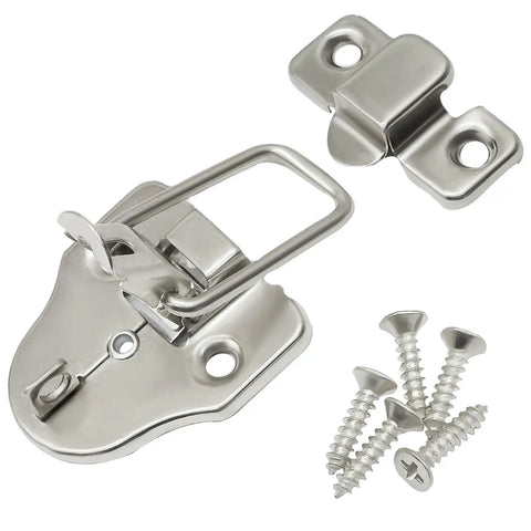 Duckbilled Zinc Alloy Box Hasp Lock Set 2 Pack Toggle Latches With Padlock Hole Silver Plated Finish components shown