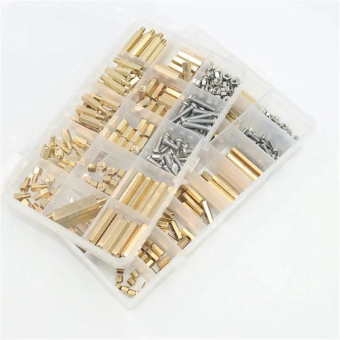 DIY Electronics Standoffs Kit With M2 M2.5 M3 M4 M5 Brass Spacers And Hex Pillar Mounts, 320Pcs M3 Spacers, Perfect For PCB Assembly And Computer DIY Projects. Brass standoff kit in organizer box with mixed hex spacers and screws