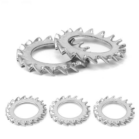 Three stainless steel external star washers from 304 Grade, part of the 300 pcs metric fastener set with sizes M2.5 to M12.