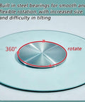 Large Tempered Glass Lazy Susan Turntable for Kitchen and Dining with 360-degree rotation on steel base