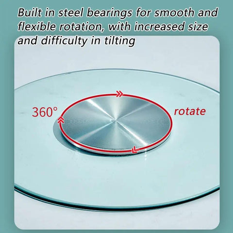 Large Tempered Glass Lazy Susan Turntable for Kitchen and Dining with 360-degree rotation on steel base