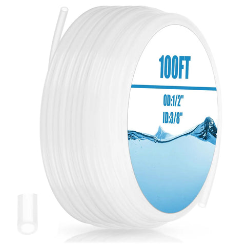 100 Ft White Translucent Polyethylene Tubing Food Grade Water And Beverage Hose For Pumps DIY Homebrew And Beer Brewing Projects 1/2 In OD, 3/8 In ID, 1/16 In Wall