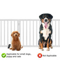Freestanding Wooden Dog Gate With 3 Panels, 24 Inch Tall, Foldable White Pet Gate For Doorways And Stairs next to small and large dog