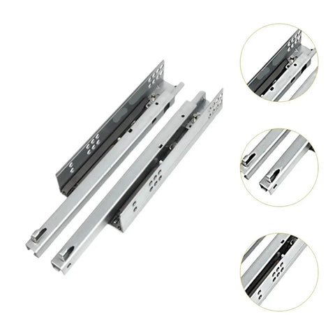 Heavy Duty Bottom Mount Drawer Slides Built For Rock Solid Performance shown with steel tracks and smooth gliding design.