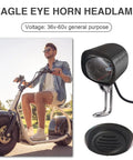 Rock Your Ride With This Super Cool 2 In 1 Waterproof E Bike LED Headlight That Doubles As A Loud Horn For Safety On Any Scooter Motorcycle Or Bicycle Out There black headlamp