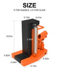 Beefy Heavy Duty Toe Jack 5 Ton And 2.5 Ton Hydraulic Floor Jack showing compact design with dimensions for portable use.