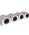 Four Pack SCS20UU Linear Bearing Slides 20mm Aluminum Motion Bearings For CNC Machines 3D Printers Precision Tools And DIY Projects Smooth Low Friction Rails For Rock Solid Precision, four bearings shown