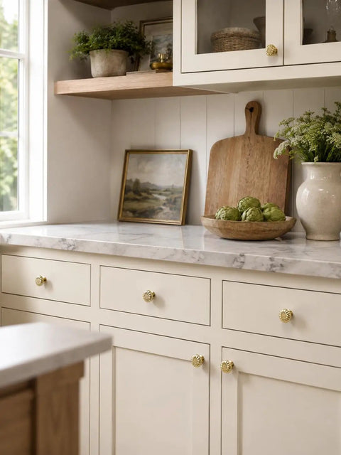 Unlacquered Brass Cabinet Knobs One And One Quarter Inch 2 Pack Living Finish Flower Hardware on kitchen drawers