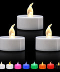 LED Tea Lights Battery Operated Pack Of 12 24 50 100 200 400 Flickering Warm White Realistic Candlelight shown in various colors