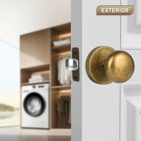 Passage Interior Door Knobs In Antique Brass With Vintage Round Design For Hallway And Kitchen Non Locking Door Handle