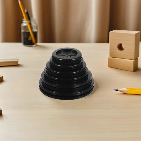 Double Sided Rubber Cable Grommet Kit For Desk Cable Holes, 12 Pack Black Round Hole Seals, Dustproof And Waterproof Wire Pass Through Plugs, Easy Desk Cable Management, Keeps Cables Neat And Protected From Debris, No Mess Setup, black rubber desk grommet on wood table