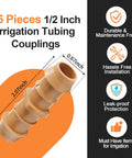 Copadri 25-piece 1/2-inch barbed drip irrigation tubing couplings, beige plastic, front view