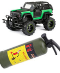 Badass Lightweight Portable RC Car Fire Extinguisher With Insane Realistic Simulation Molded In Green, displayed with green RC crawler.