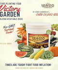 Heaven's Harvest seed bucket with vegetables, labeled 10 Year Survival Garden Seed Kit With 25K Plus Open Pollinated Heirloom Veggies Non GMO Waterproof Mylar Seed Bank Bags Free Clydes Garden Planner And Seed Vault Storage Drum Essential Homestead Seed Collection For Prep And Planting