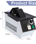High Wattage Eyeglasses Frame Heater With Hot Cold Air Toggle For Rapid Frame Adjustments And Quick Snap Ins Adjustable Temperature Optician Repair Kit No Fuss Flex Gear showcasing product dimensions and controls.