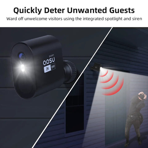 Outdoor Wireless Security Camera With Solar Power And Battery Backup 2K HDR Video Spotlight And Siren 166 Degree Ultra Wide Angle No Monthly Fee AI Detection Works With Alexa And Google Assistant