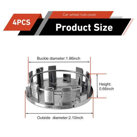 Level Up Your Ride With Premium Silver 4 Pcs Wheel Center Caps Universal Fit For Trucks And Suvs Snap In Rim Hub Covers Abs Build Installation For A Clean Car Setup showing product size dimensions.