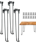 Heavy Duty Foldable Hairpin Table Legs Four Pack Sixteen Point Five Inch Top Tier Solid Steel Furniture Base with hardware.