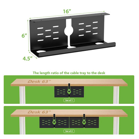 Two Pack 16 Inch Under Desk Cable Management Trays Expandable To 32 Inches No Drill Mount Cord Organizer installation example