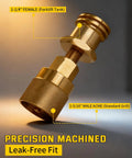 Heavy Duty Forklift Propane Adapter Swaps 1-1/4 Inch Female To 1-5/16 Inch Male Acme Fitment close-up showing brass connector.